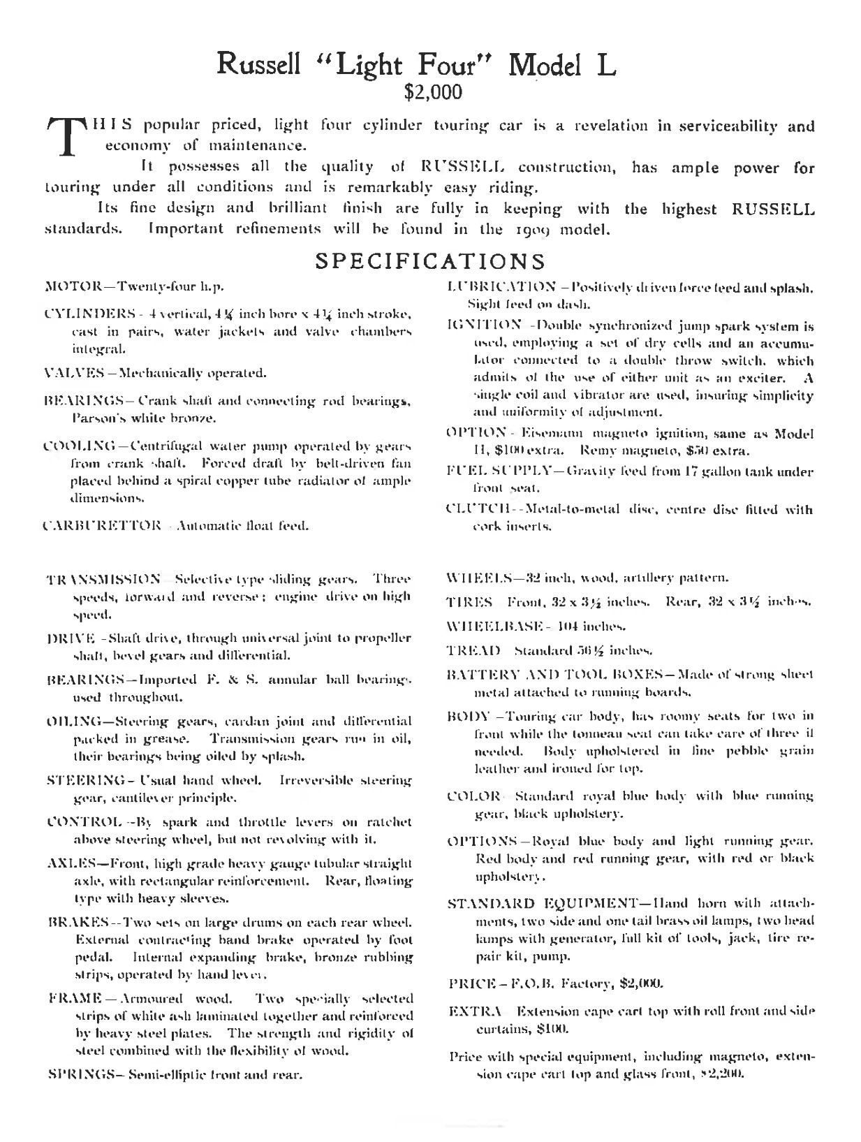 Russell L
              Specifications