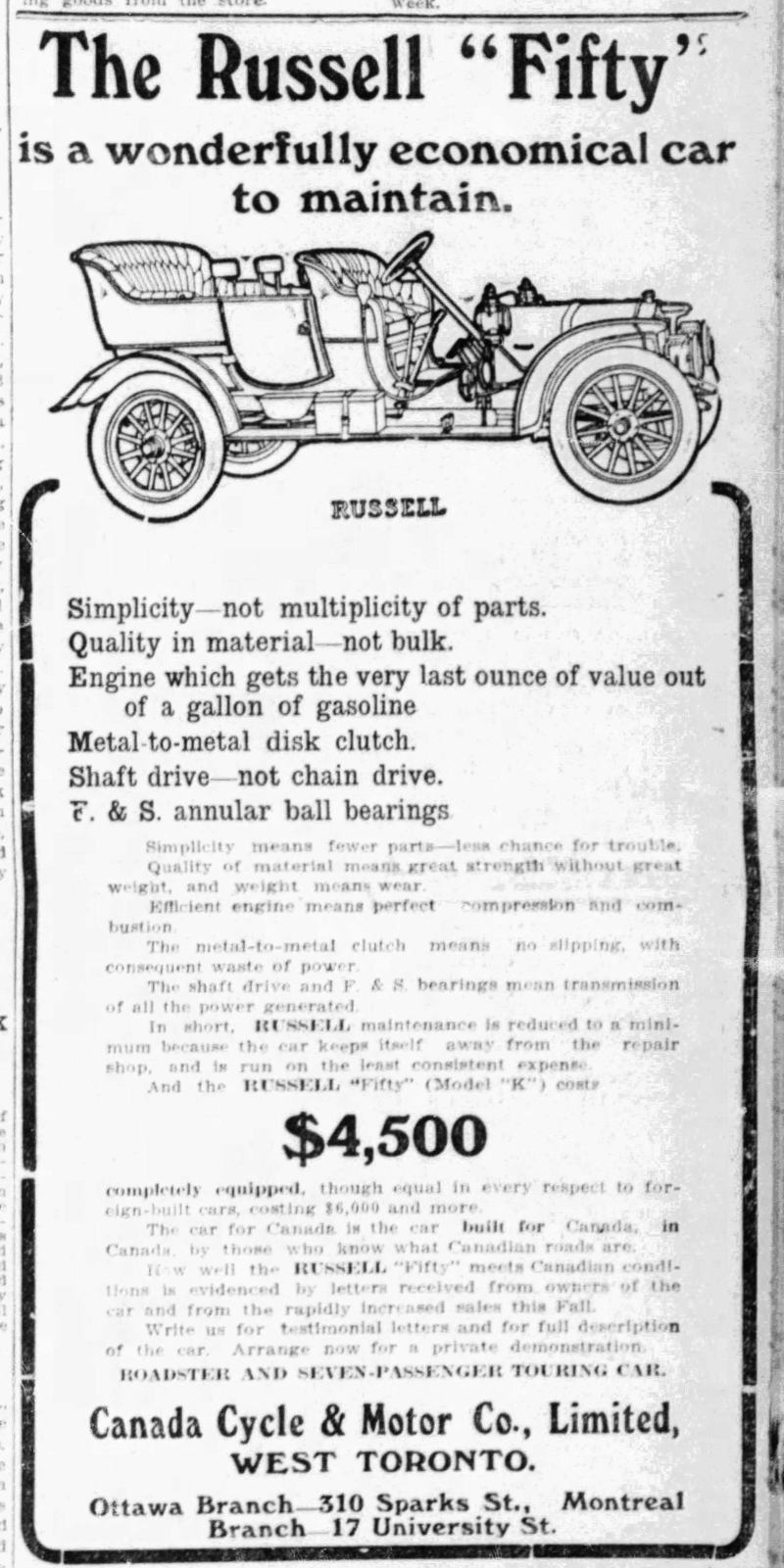 1909 Russell ad