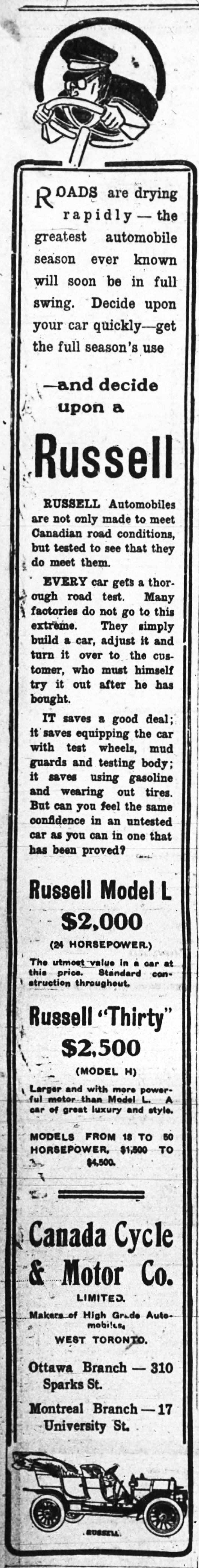 1909 Russell ad