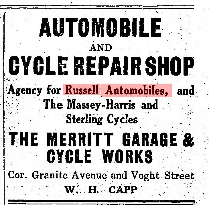 1914 Russell Garage ad